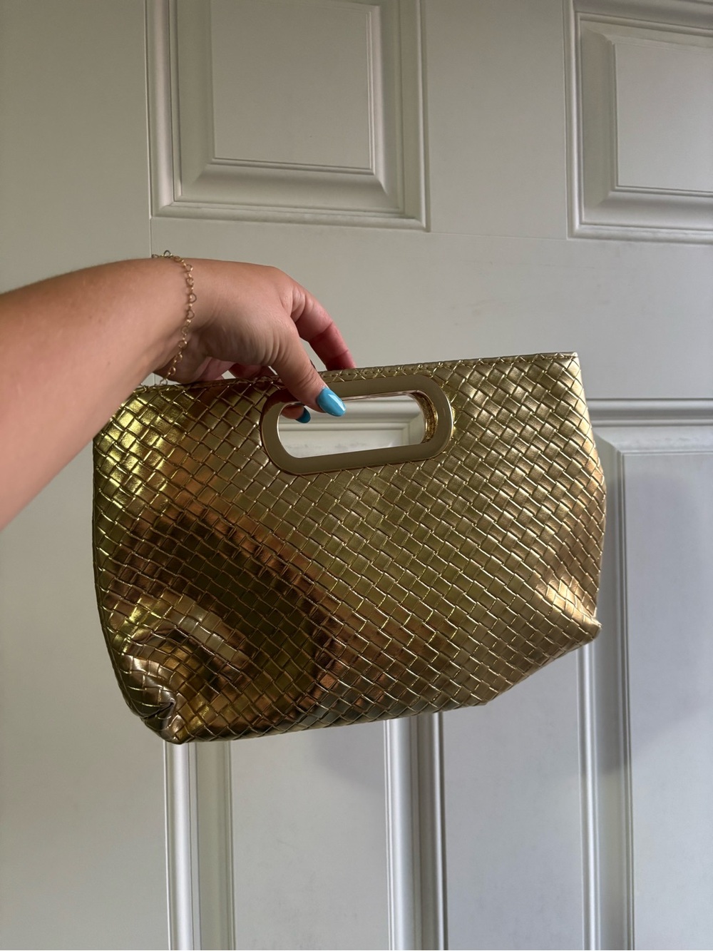 Gold Woven Metallic Clutch Handbag